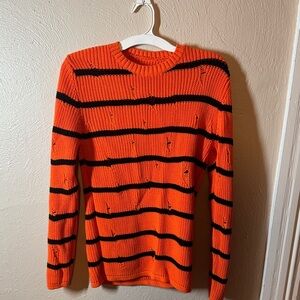 Bold Orange and Black Striped Women's Crewneck Sweater